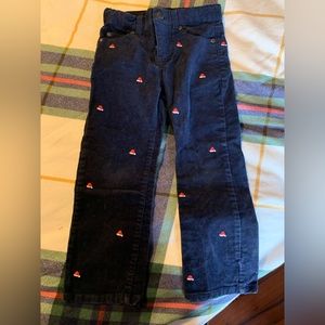 Janie and Jack Navy Blue Boys Corduroy Slacks with Santa hats